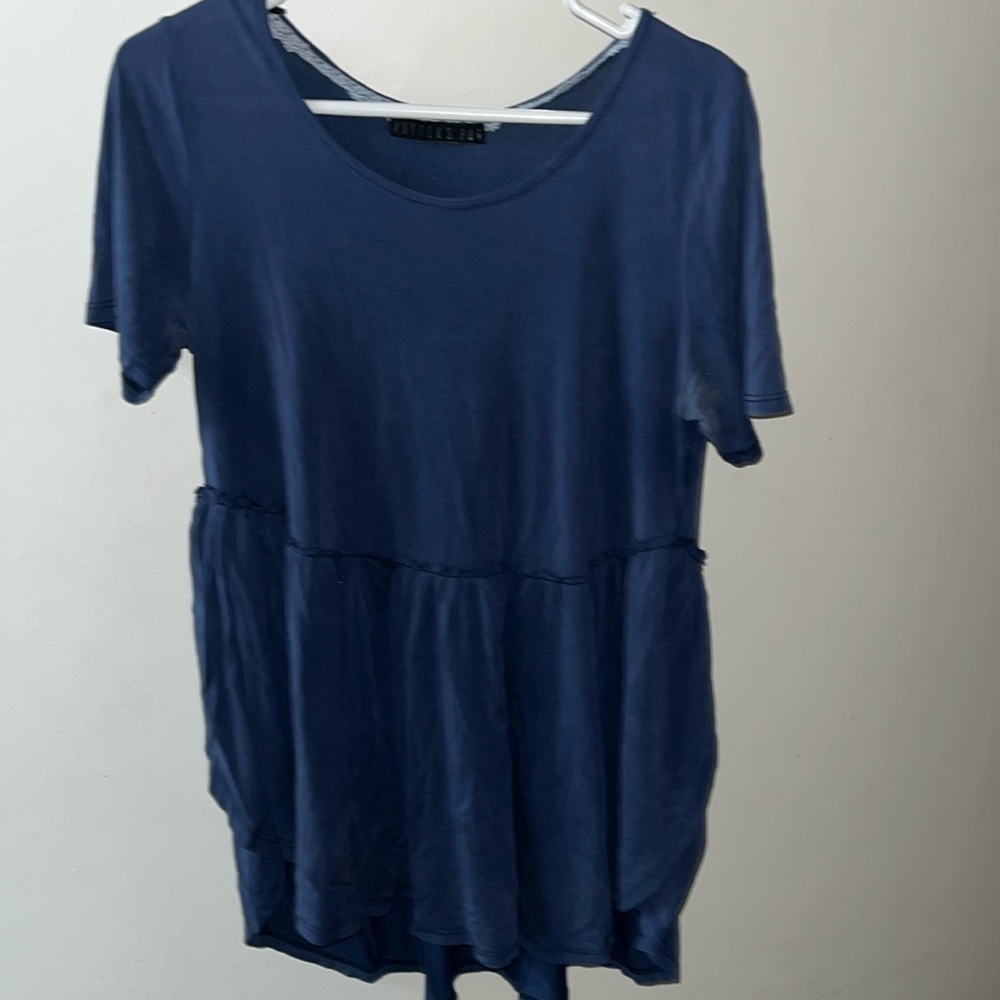 Potter's Pot Babydoll Blouse Short Sleeve Side Split Flared Waist Navy Size L